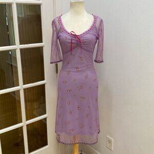 Vintage 90s Y2k 🎀💜 Betsey Johnson Purple Mesh Ribbon Dress, Size Small